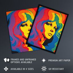 "Artery8 Wall Art Print 1960's Retro Portrait Woman Psychedelic Rainbow Colours Vibrant Bold Bright Colourful Painting Art Framed - Size: W12"" x H16""" - thumbnail 2
