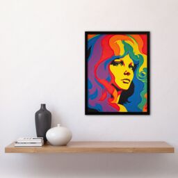 "Artery8 Wall Art Print 1960's Retro Portrait Woman Psychedelic Rainbow Colours Vibrant Bold Bright Colourful Painting Art Framed - Size: W12"" x H16""" - thumbnail 4
