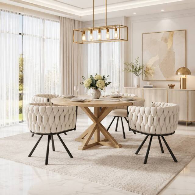 Merax Set of 4 Velvet Swivel Dining Chair with Metal Legs in Beige - image 1