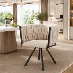 Merax Set of 4 Velvet Swivel Dining Chair with Metal Legs in Beige - thumbnail 3