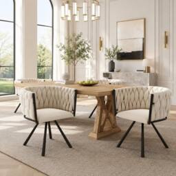 Merax Set of 4 Velvet Swivel Dining Chair with Metal Legs in Beige - thumbnail 2