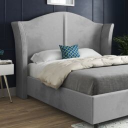 KDMD Winchester Curved Top Curved Winged Upholstered Soft Velvet Designer Bed Frame in Grey - Size: Small Double - thumbnail 3