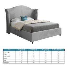 KDMD Winchester Curved Top Curved Winged Upholstered Soft Velvet Designer Bed Frame in Grey - Size: Small Double - thumbnail 5