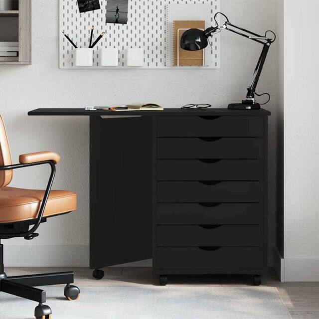 Berkfield Home Rolling Cabinet with Desk MOSS Black Solid Wood Pine - image 1
