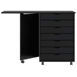Berkfield Home Rolling Cabinet with Desk MOSS Black Solid Wood Pine - thumbnail 3