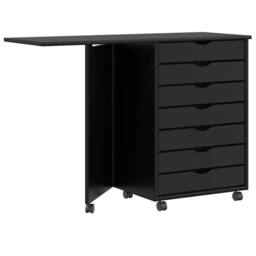 Berkfield Home Rolling Cabinet with Desk MOSS Black Solid Wood Pine - thumbnail 2