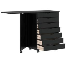 Berkfield Home Rolling Cabinet with Desk MOSS Black Solid Wood Pine - thumbnail 6