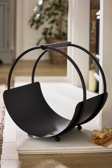 Dibor Traditional Black Round Fireplace Coal Bucket Log Holder H44 x W39cm - image 1