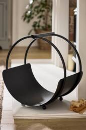 Dibor Traditional Black Round Fireplace Coal Bucket Log Holder H44 x W39cm - thumbnail 1