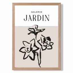ARTZE Beige & Black Daffodil Boho Sketch Floral Framed Print SIZE: A3 with Oak Frame