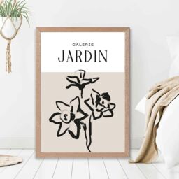 ARTZE Beige & Black Daffodil Boho Sketch Floral Framed Print SIZE: A3 with Oak Frame - thumbnail 2