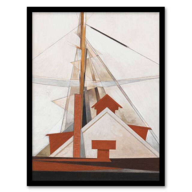 Artery8 Charles Demuth Framed Wall Art Print Sailboat Masts Cubist Painting in White - Size: A4 - image 1