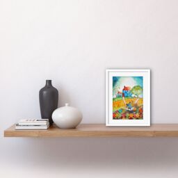 "Artery8 Wall Art Print Farmer Heading Home Folk Art Watercolour Painting Artwork Framed 9X7 Inch in White - Size: W7"" x H9""" - thumbnail 2