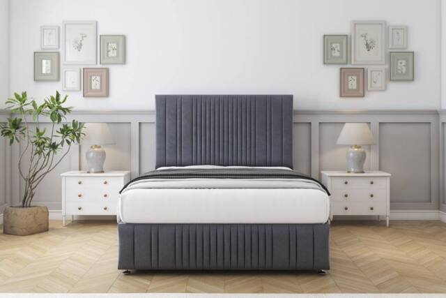 "Comfort Beds The Foxy Plush Divan Base No Drawers - 26"" Headboard-Footboard in Dark Grey - Size: Small Single" - image 1