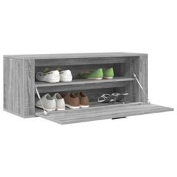 Berkfield Home Wall Shoe Cabinet Grey Sonoma 100x35x38 cm Engineered Wood - Size: 100 x 35 x 38 cm - thumbnail 4