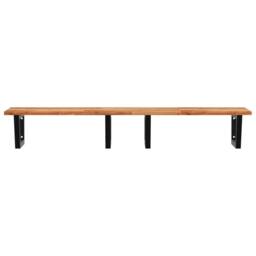 Berkfield Home Elegant Basin Shelf Wall Mounted Steel & Solid Wood Acacia in Brown - thumbnail 4