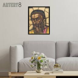 "Artery8 St Luke Stained Glass Design Holst Framed Canvas Wall Art Print - Size: W12"" x H16""" - thumbnail 3