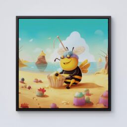 Warren Reed - Designer Bumblebee On A Beach Holiday Framed Canvas in Black - Size: w40 inch x h40 inch - thumbnail 1