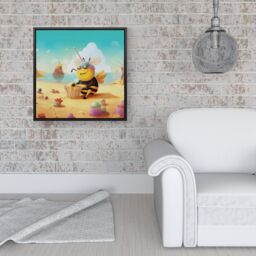 Warren Reed - Designer Bumblebee On A Beach Holiday Framed Canvas in Black - Size: w40 inch x h40 inch - thumbnail 2