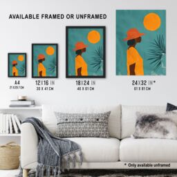 "Artery8 Wall Art Print Noon Morocco Africa Sun Simple Bold Painting Art Framed Poster in Black - Size: W12"" x H16""" - thumbnail 3