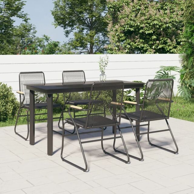 Berkfield Home 5 Piece Garden Dining Set Black PVC Rattan - image 1