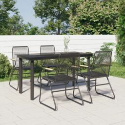 Berkfield Home 5 Piece Garden Dining Set Black PVC Rattan - thumbnail 1