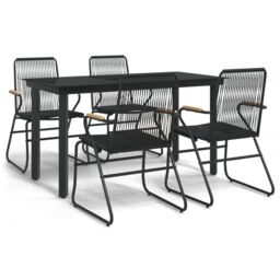 Berkfield Home 5 Piece Garden Dining Set Black PVC Rattan - thumbnail 2