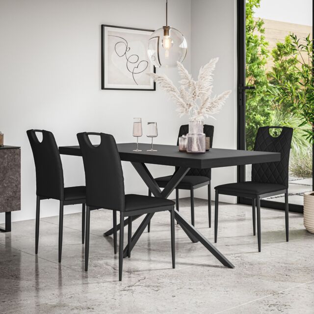 More4Homes Donni Dining Table & Chairs - Black Table Top w Black Legs + Monza Faux Leather Dining Chair Set Of 6 - image 1