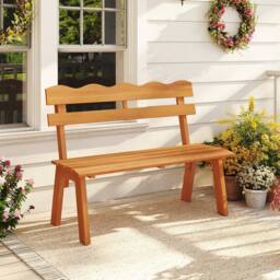 Costway Outdoor Wood Bench 2-Person Garden Bench Outside Seating w/Backrest in Natural - thumbnail 1
