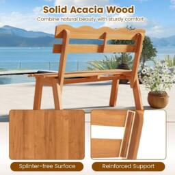 Costway Outdoor Wood Bench 2-Person Garden Bench Outside Seating w/Backrest in Natural - thumbnail 4
