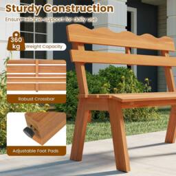 Costway Outdoor Wood Bench 2-Person Garden Bench Outside Seating w/Backrest in Natural - thumbnail 7