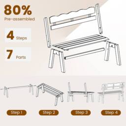 Costway Outdoor Wood Bench 2-Person Garden Bench Outside Seating w/Backrest in Natural - thumbnail 5