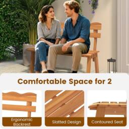 Costway Outdoor Wood Bench 2-Person Garden Bench Outside Seating w/Backrest in Natural - thumbnail 6