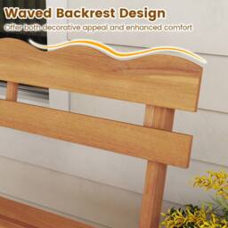 Costway Outdoor Wood Bench 2-Person Garden Bench Outside Seating w/Backrest in Natural - thumbnail 8