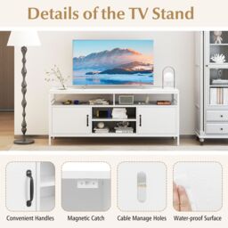 "Gymax TV Stand for TVs up to 65"" 147 CM TV Console Table with Storage-White in White" - thumbnail 7