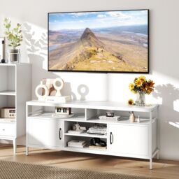 "Gymax TV Stand for TVs up to 65"" 147 CM TV Console Table with Storage-White in White" - thumbnail 4