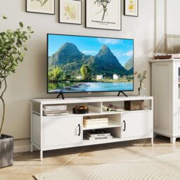"Gymax TV Stand for TVs up to 65"" 147 CM TV Console Table with Storage-White in White" - thumbnail 8