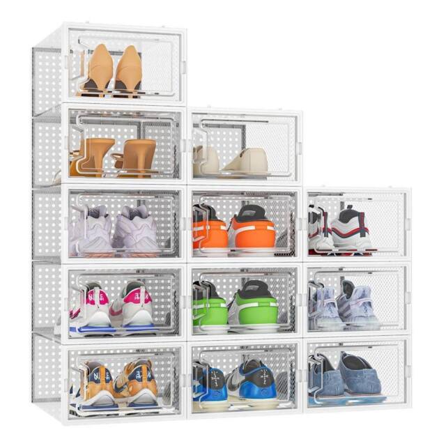 FORGEVIO Shoe Storage Boxes Box Transparent Clear Plastic Lid White - image 1