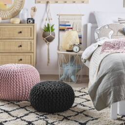 Wyld and Coco Black Knitted Cotton Pouffe 40 x 25 cm - EPS Bead Filling