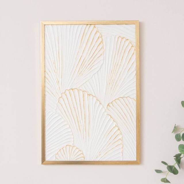 Melody Maison Extra Large Gold Ginkgo Textured Wall Art - 55cm X 80cm - Size: 55 cm X 80 cm - image 1