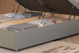 Somnior Ziggy Linen Fabric Ottoman Bed Base with Floor Standing Headboard in Beige - Size: Single - thumbnail 4