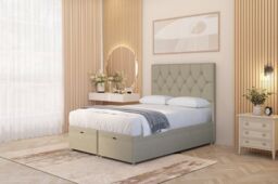 Somnior Ziggy Linen Fabric Ottoman Bed Base with Floor Standing Headboard in Beige - Size: Single - thumbnail 2