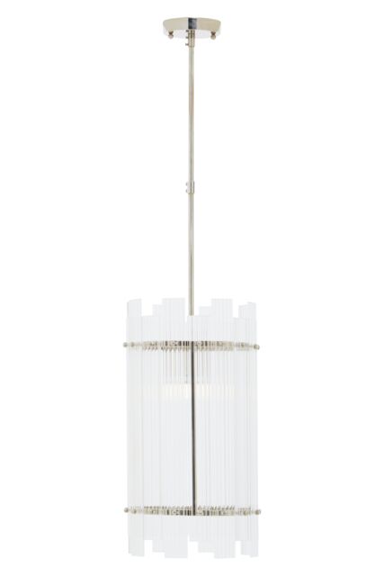 Orsina 1 Bulb Pendant Light, Nickel Finish Geometric Pendant Lamp, Fluted Clear Glass Hanging Light, Ceiling Fixture in Silver - image 1