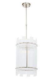 Orsina 1 Bulb Pendant Light, Nickel Finish Geometric Pendant Lamp, Fluted Clear Glass Hanging Light, Ceiling Fixture in Silver - thumbnail 4