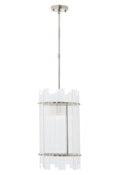 Orsina 1 Bulb Pendant Light, Nickel Finish Geometric Pendant Lamp, Fluted Clear Glass Hanging Light, Ceiling Fixture in Silver - thumbnail 3