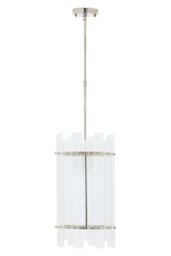 Orsina 1 Bulb Pendant Light, Nickel Finish Geometric Pendant Lamp, Fluted Clear Glass Hanging Light, Ceiling Fixture in Silver - thumbnail 5