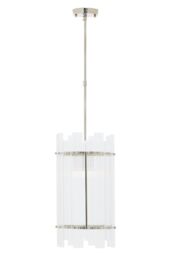 Orsina 1 Bulb Pendant Light, Nickel Finish Geometric Pendant Lamp, Fluted Clear Glass Hanging Light, Ceiling Fixture in Silver