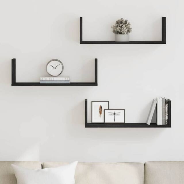 Berkfield Home Durable Wall Shelves 3 pcs Black Oak 58x18x18 cm Engineered Wood - Size: 58 x 18 x 18 cm - image 1