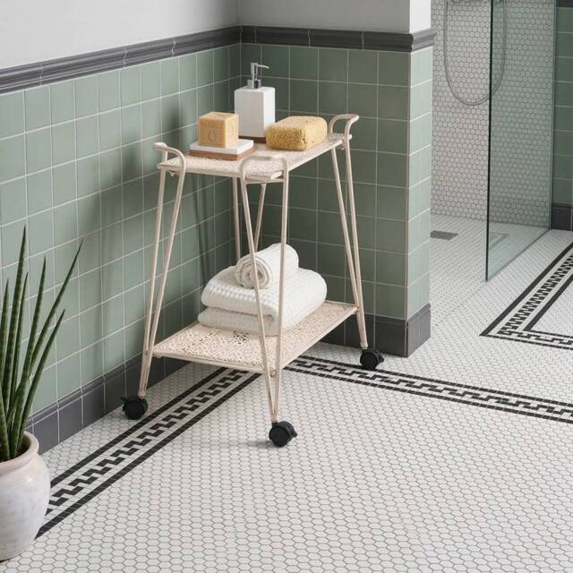 Wyld and Coco White 2-Tier Mobile Bathroom Trolley - Powder-Coated Iron Mesh Shelves - image 1