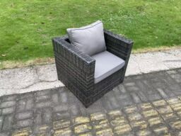 Fimous Outdoor Rattan Garden Furniture Sofa Set Gas Fire Pit Dining Table Gas Heater Burner Armchair 7 Seater in Dark Grey - thumbnail 6